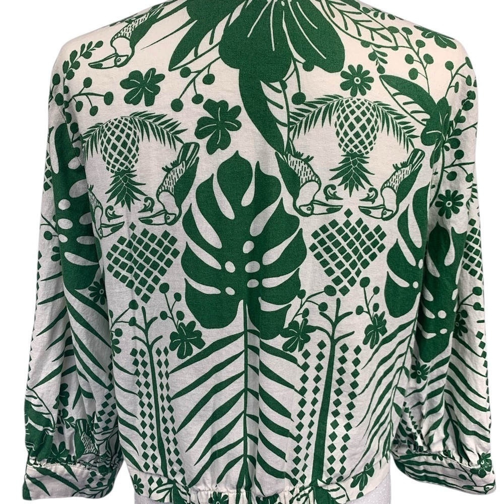 Maison d'Amélie Anthropology Blouse Linen 3/4 Sleeve Boho Resort Green/White L - Picture 8 of 11
